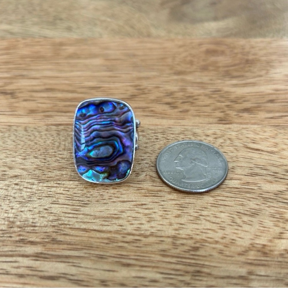 Sajen Wide Inlay irridescent Abalone Shell Sterling silver band Ring